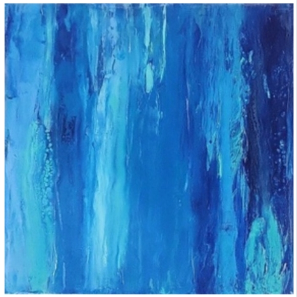 Hand Crafted Blue and Silver Abstract Design 12 x 12 Inches Canvas Painting - Picture 3 of 4